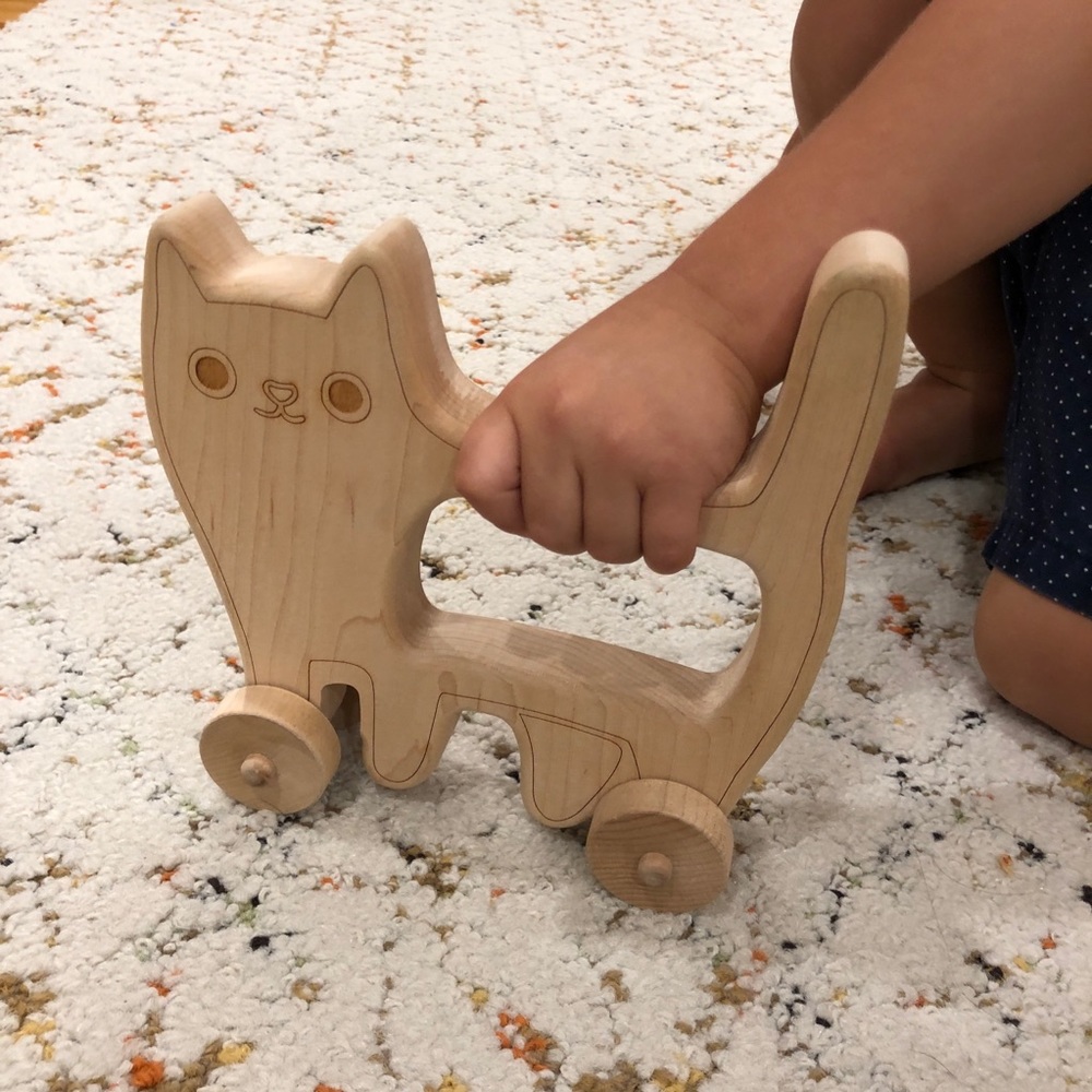 Heirloom-quality Wooden Cat Push Toy (toddler toy)